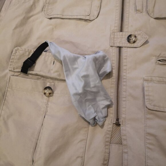 LL BEAN Vest Mens L Utility Safari Tactical Fishing Full Zip Canvas Cotton Tan - Picture 4 of 13